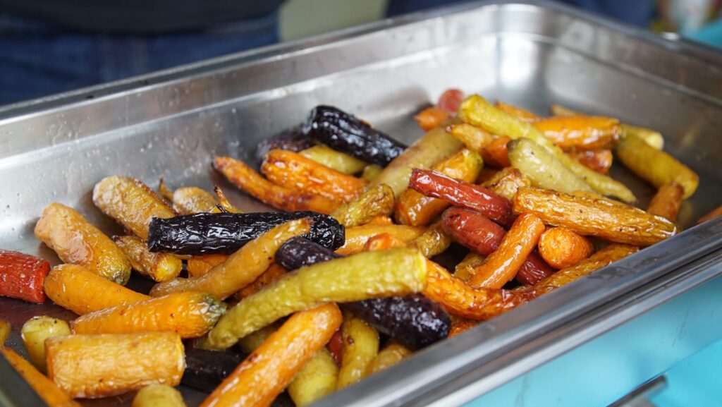 A tray of roasted heirloom carrots from the Harvest on Main dinner